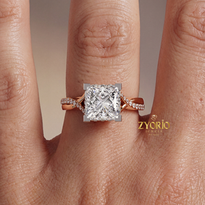 Anillo de Compromiso de Lujo con Diamante Cultivado en Laboratorio de 2.42 Quilates, Corte Princesa, EF VS1, Plateado en Plata, con Vástago Dividido, para Boda - Product Image 6