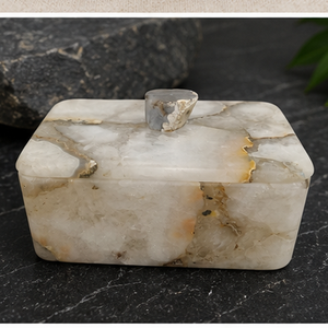 White Marble Decorative Urn Keepsake <b>Box</b> Leaf Knob <b>Memorial</b> Container for Home Display - Product Image 1