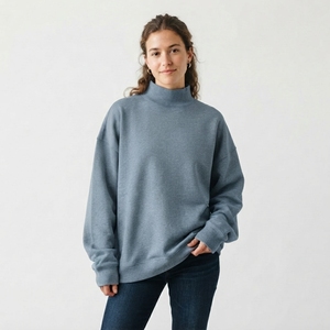Ladies Oversized Mockneck Drop Shoulder Sleeve Sweatshirt Soft Casual <b>Layering</b> <b>Top</b> for Winter Customized Logo - Product Image 1