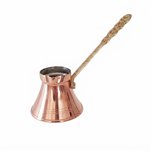 Cafetera turca de cobre pulido liso, Cezve, Ibrik árabe, Briki griega, calentador de leche y mantequilla para estufa con mango de latón macizo OEM - Product Image 1