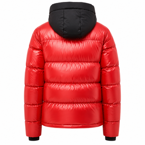 Men's <b>Red</b> Hooded Down Puffer <b>Jacket</b> With Zipper Closure Casual Winter Coat Thick Windproof Nylon Shell Wholesale Rate - Product Image 4