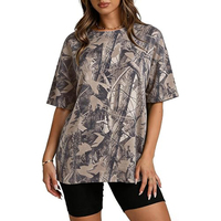 T-shirt camouflage oversize pour femme et homme, imprimé graphique feuille d'érable, manches courtes, col rond, streetwear