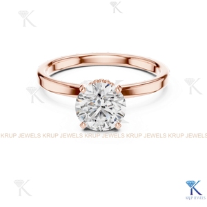 Anillo de compromiso solitario con diamante cultivado en laboratorio, corte redondo, E VVS2, certificado IGI, en oro macizo con engaste de corona, estilo filigrana vintage. - Product Image 1