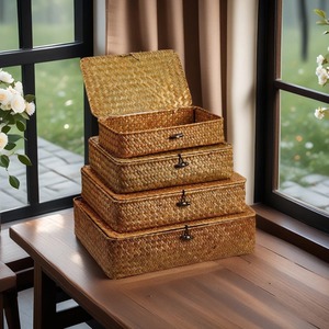 Seagrass <b>Storage</b> <b>Basket</b> Set of 4 with Lids Handmade <b>Storage</b> <b>Basket</b> Wholesale eco-friendly Made in Vietnam - Product Image 4