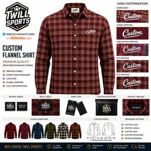 Custom Men's Long Sleeve Plaid Flannel Shirt Regular Fit Casual 100% Cotton Winter Woven Fabric Heat-Transfer Printed <b>Button</b> - Product Image 2