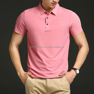 Camiseta de Manga Corta de Seda Polo con Diseño de Logotipo Personalizado OEM para Hombre, de Nailon y Elastano, Sin Costuras, Elástica, de Color Sólido, con Cuello Delgado - Product Image 4