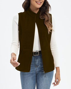 Chaleco polar personalizado OEM para mujer, color marrón oscuro, ajustado, sin mangas, cálido, con bolsillos, informal, para capas, venta al por mayor - Product Image 4