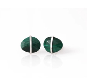 Green Malachite Earring - Center Bezel <b>Stud</b> Earring, Oval Shape Faceted Gemstone Earring For Women Minimalist Jewelry - Product Image 2