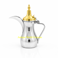 Cafetière arabe Dallah Raslan en acier inoxydable de qualité alimentaire, écologique, grande capacité, design saoudien, finition bicolore or et argent