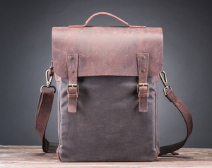 Genuine Leather <b>Canvas</b> Water Resistant <b>Backpack</b> Customizable Laptop Travel School Wholesale Manufacturer LCB-0074 - Product Image 1