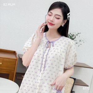 Conjunto de ropa de casa de lino para mujer con estampado de lazo B772, absorbente de sudor, buen precio - Product Image 2