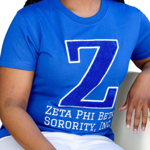 T-shirt décontracté en chenille Zeta Phi Beta Big Z pour femme, bleu, avec lettres grecques brodées, pour sororité - Product Image 6