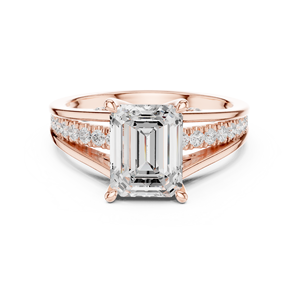 Anillo de Compromiso Art Deco con Moissanita Sintética Esmeralda Exquisita del Proyecto Vinson, con Doble Banda Decorativa, Anillo de Acero Inoxidable - Product Image 1