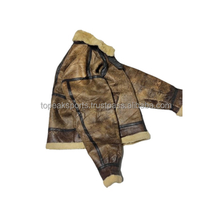 OEM Men's Brown Genuine <b>Sheepskin</b> Leather <b>Jackets</b> With Fur Lining Windproof Vintage Style Winter Coat Regular Fit Zipper Closure - Product Image 4