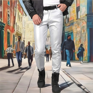 <b>Men's</b> <b>White</b> High Street Straight Casual <b>Trousers</b> Mid Elastic Waist Midweight Quick Dry Breathable Windproof Autumn Plus Size - Product Image 3
