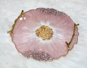 Plateau en résine géode rose peint à la main avec poignées en forme de feuille et sous-verres, taille et motif personnalisables - Product Image 2