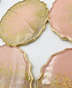 Resin Round Pink Gold Glitter Coasters Glam <b>Table</b> <b>Mats</b> Reusable 400mm Tea Coaster For <b>table</b> Home Decor Hotel Restaurant UO INDIA - Product Image 5