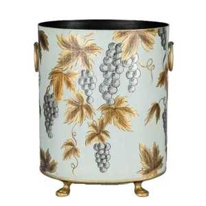 ถังขยะโลหะทรงกลมแบบมีหูหิ้ว ขอบลายใบไม้ สำหรับสำนักงาน - Product Image 4