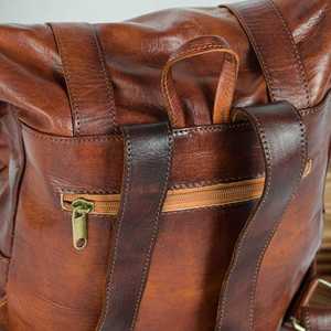 Sac à dos antivol en cuir à fermeture roll-top avec bretelles réglables, toile imperméable, fermeture éclair, écologique, pour l'été et les activités de plein air - Product Image 3