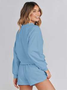 Ensemble Lounge Tendance Automne : Haut Oversize à Manches Chauve-Souris et Short Décontracté pour Femme - Tenue 2 Pièces Unie - Product Image 6