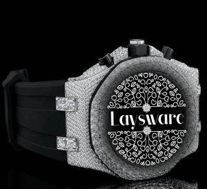 Reloj de Lujo Laysware Jewels con Diamantes Moissanite, Correa de Silicona Negra y Diseño Personalizado Completamente Adornado con Piedras - Product Image 3