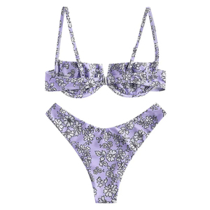 2026 New Beachwear Brazilian <b>Bikini</b> <b>Set</b> Women Solid Color Paisley Pattern Customizable Spandex/Polyester Sexy <b>Triangle</b> Two Piece - Product Image 2
