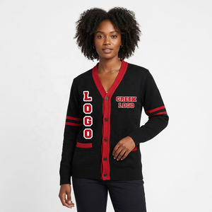 Cardigan en tricot épais à col en V brodé sur mesure, double boutonnage, pour sororités, fraternités et universités – Vente en gros - Product Image 1