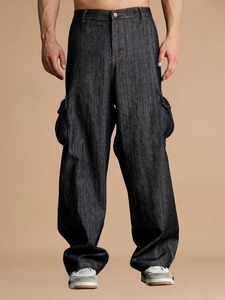 Jeans de Mezclilla para Hombre Abdul Royal World Export, Ecológicos, de Algodón, Corte Holgado, Azul Negro, Elásticos, Cintura Media, Pierna Ancha, Desgastados, Casuales - Product Image 5