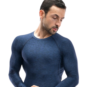 Camiseta de compresión de manga larga para hombre, cuello redondo, secado rápido, ajuste muscular, capa base, etiqueta privada personalizada, proveedor mayorista - Product Image 4