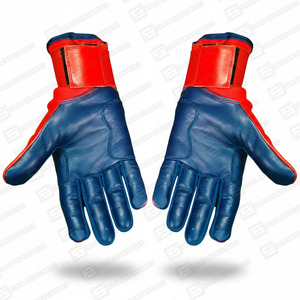 High Quality Customized Color Size Logo <b>Long</b> Cuff Cowhide Leather Baseball Batting <b>Gloves</b> Breathable Lightweight Antislip <b>Red</b> - Product Image 5