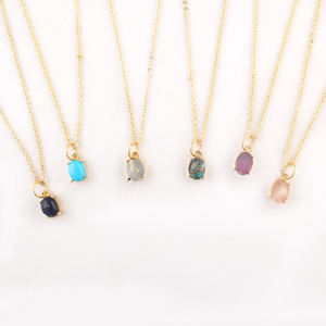 Collier pendentif ovale en pierre précieuse turquoise, laiton plaqué or, bijoux minimalistes superposés, accessoire délicat pour femme, cadeau - Product Image 2