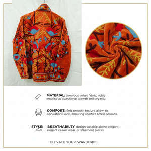 Blouson Bomber en Velours Brodé à Manches Longues, Col Montant, Motifs Floraux, Travail Artisanal, Doublure en Coton, Vêtement d'extérieur - Product Image 6