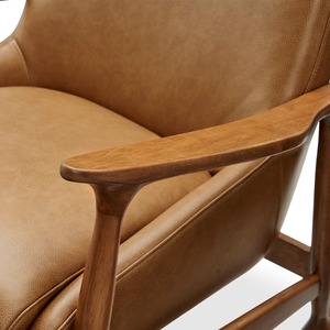 Sillón mecedora de cuero estilo escandinavo con base de madera maciza – Silla de diseño para espacios interiores modernos y salones - Product Image 3