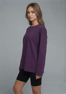 T-shirt à manches longues personnalisé OEM 100 % coton, coupe oversize décontractée, pull respirant pour femme, idéal pour le jogging - Product Image 4