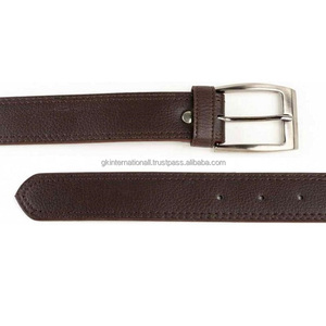 Accessoires à la mode pour hommes, ceinture décontractée en cuir de grain marron foncé de qualité supérieure, couture complète et boucle solide plaquée nickel - Product Image 1