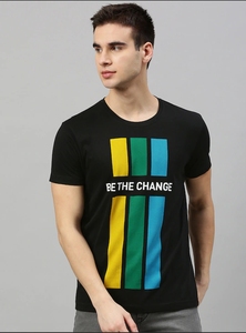 T-shirt à manches courtes noir pour homme, imprimé avec un motif géométrique, logo sur le devant, vêtement décontracté d'été, 100% coton, respectueux de l'environnement - Product Image 6