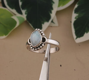 Bague de mariage en larimar naturel de forme fantaisie, argent sterling 925, pierre bleue authentique, bijoux artisanaux classiques - Product Image 5