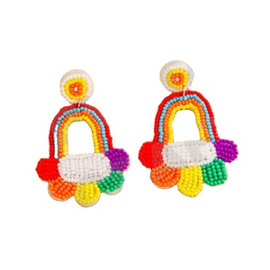 Rainbow Dangle Earrings New Arrival Cross-Border Handmade <b>Beads</b> Gold Trendy Creative for Parties Christian Style - Product Image 1