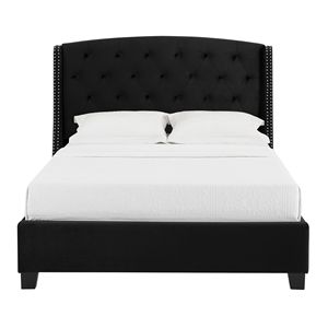 Letto Imbottito in Stile Contemporaneo con Finitura Nera, Struttura in Legno e Dettagli in Tessuto e Borchie, Arredamento Camera da Letto - Product Image 3
