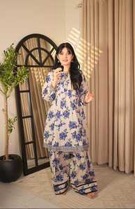 Collection élégante de vêtements en tissu lawn imprimé pour femmes, vêtements indiens et pakistanais en coton doux, ensemble 2 pièces en lawn, robe d'été, tenue de tous les jours - Product Image 2
