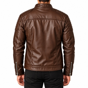 Men's <b>Leather</b> Winter <b>Jacket</b> Classic Front Zip Closure Stand Collar <b>Long</b> Sleeves Windproof Side Pockets Modern Design - Product Image 2