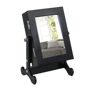 Armadietto Portagioie Nero Piccolo con Specchio, Organizer da Tavolo con Base per Gioielli - Product Image 3