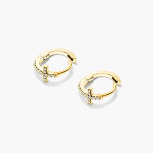 Boucles d'oreilles clous en or jaune 14 carats avec croix et diamants de laboratoire - Product Image 5