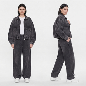 Denim Jeans Long Sleeve Jacket and Pants Sets Women Custom Denim Jacket Wash Fashion Style Jeans Suit Ladies - Product Image 1