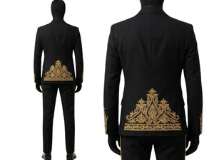 Costume de smoking noir brodé or pour homme, 3 pièces, tenue de cérémonie, gilet croisé, tenue de marié - Product Image 2