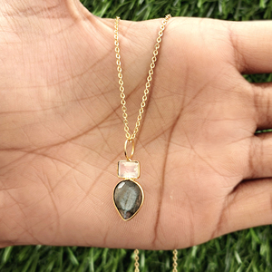 Natural Rainbow Elegant Moonstone Fire Labradorite Bezel Set Pendant Charms Brass 18k Gold Plated Fashion Chain Style Necklace - Product Image 4