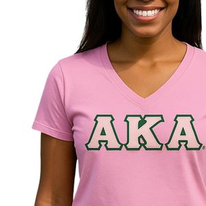 Camiseta AKA con cuello en V para mujer, camiseta de algodón con letras verdes y rosas, ropa griega informal de manga corta, Top cómodo de verano - Product Image 6