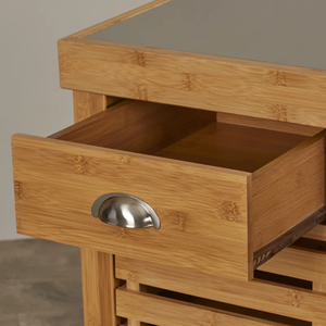 Vente en gros Chariot îlot de cuisine en bambou massif et en acier inoxydable avec tiroirs de rangement et roulettes - Product Image 5