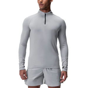 Blank Custom Compression Quick Drying 1/4 Zip up Fitness Wear Gym Training Workout Quarter Zip <b>Pullover</b> For <b>Men</b> Wholesale Tops - Product Image 6