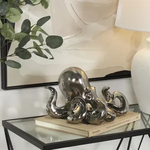 Figurine de pieuvre plaquée argent en alliage de zinc poli, décoration d'intérieur, 6,60x11,70 pouces, artisanat métallique sur le thème des animaux - Product Image 3